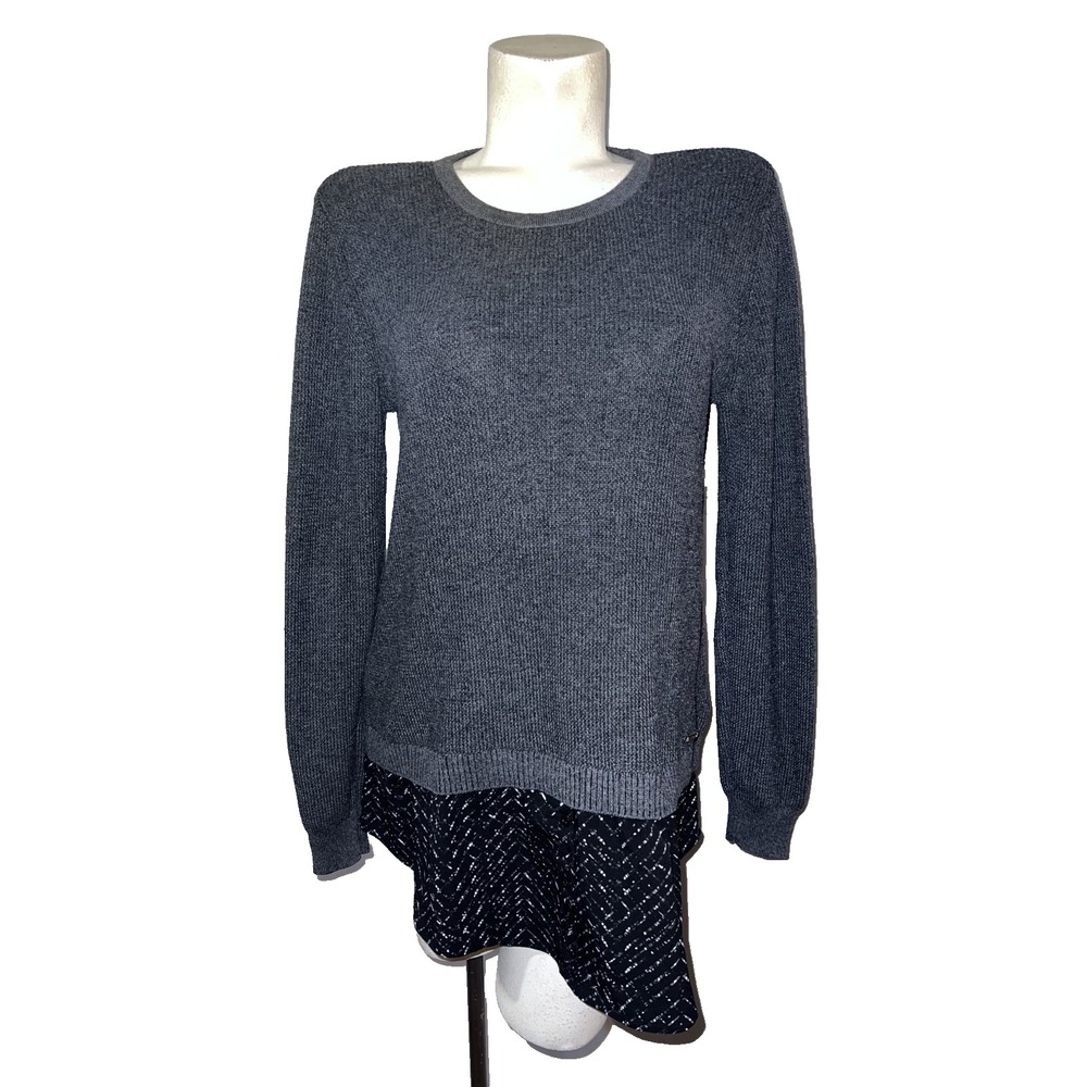 Ellen Tracy Womens Charcoal Gray Knit Pullover Sweater Shirttail Hem Size L